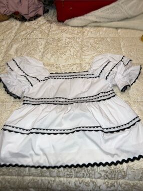 Chic Soul White Ruffle Peasant Top with Black Trim